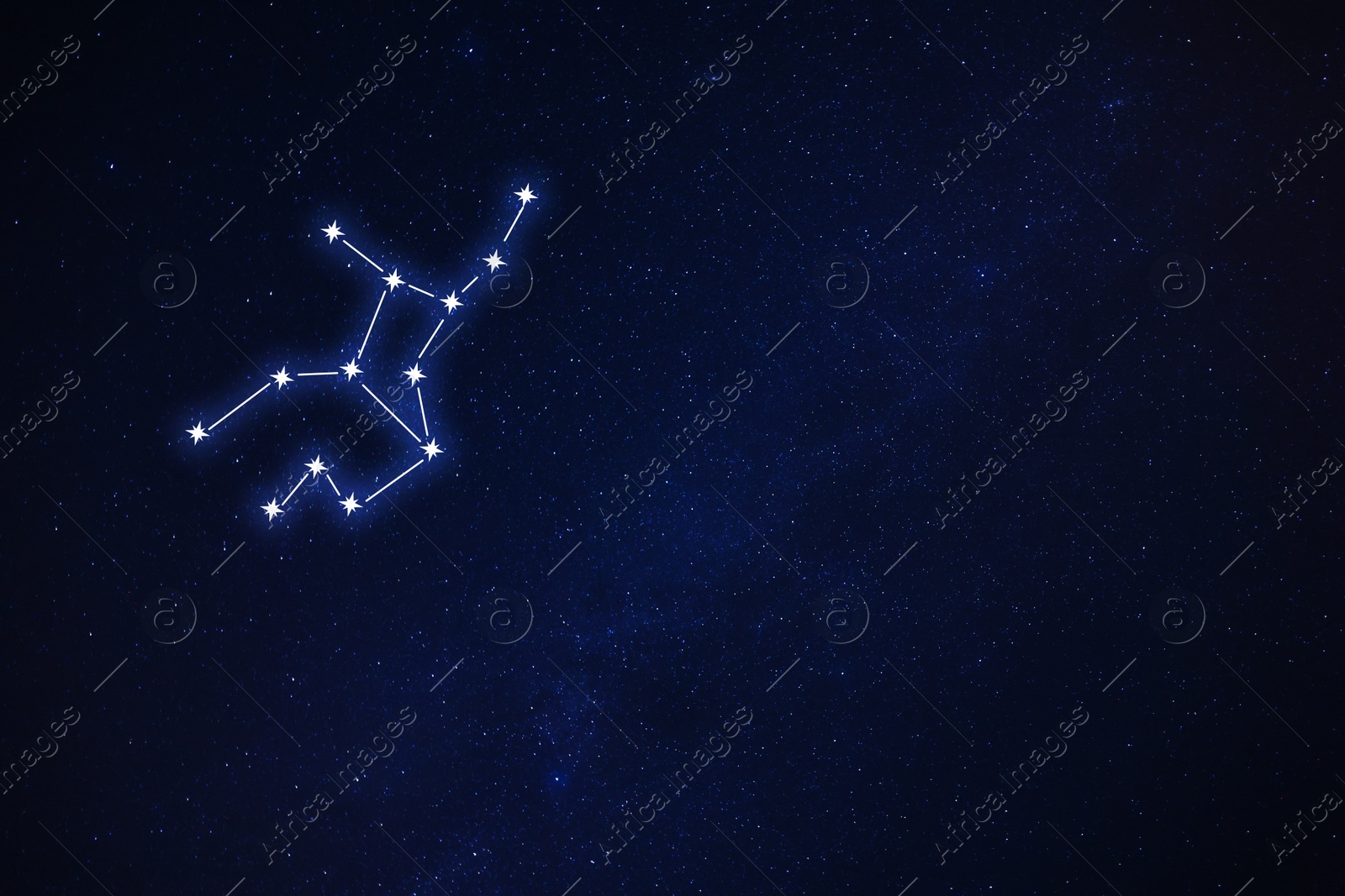 Image of Virgo constellation. Stick figure pattern in starry night sky