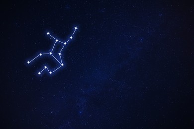 Virgo constellation. Stick figure pattern in starry night sky