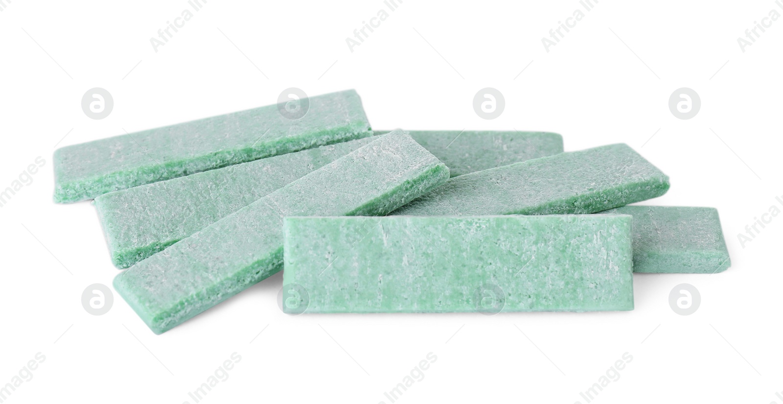 Photo of Many sticks of tasty chewing gum isolated on white