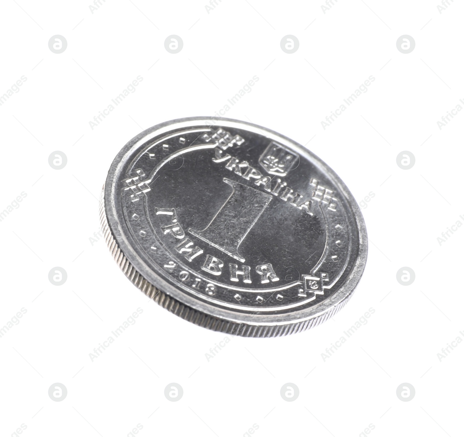 Photo of Ukrainian coin isolated on white. National currency