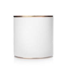 Photo of Mockup of tin can on white background