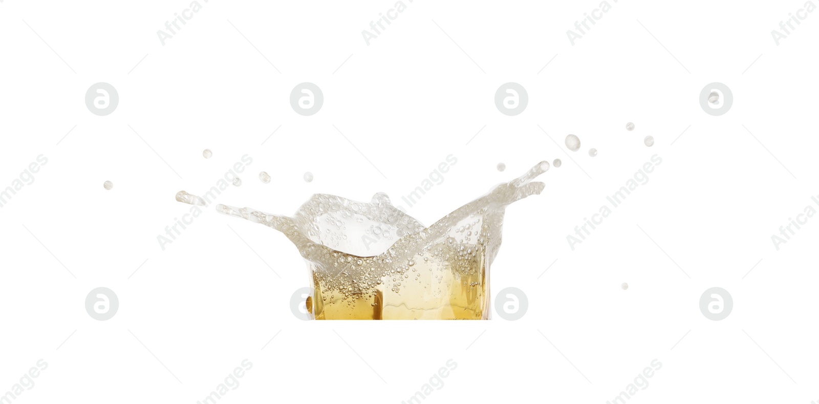 Image of Splash of tasty beer on white background. Banner design