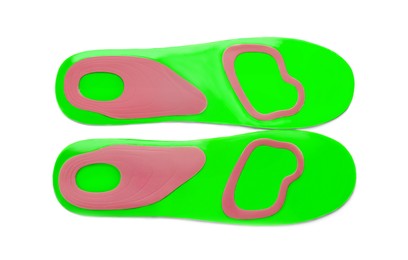 Image of Color orthopedic insoles isolated on white, top view