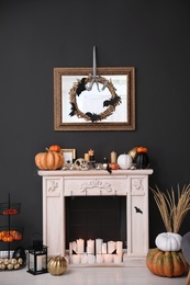 Photo of Modern room decorated for Halloween. Idea for festive interior