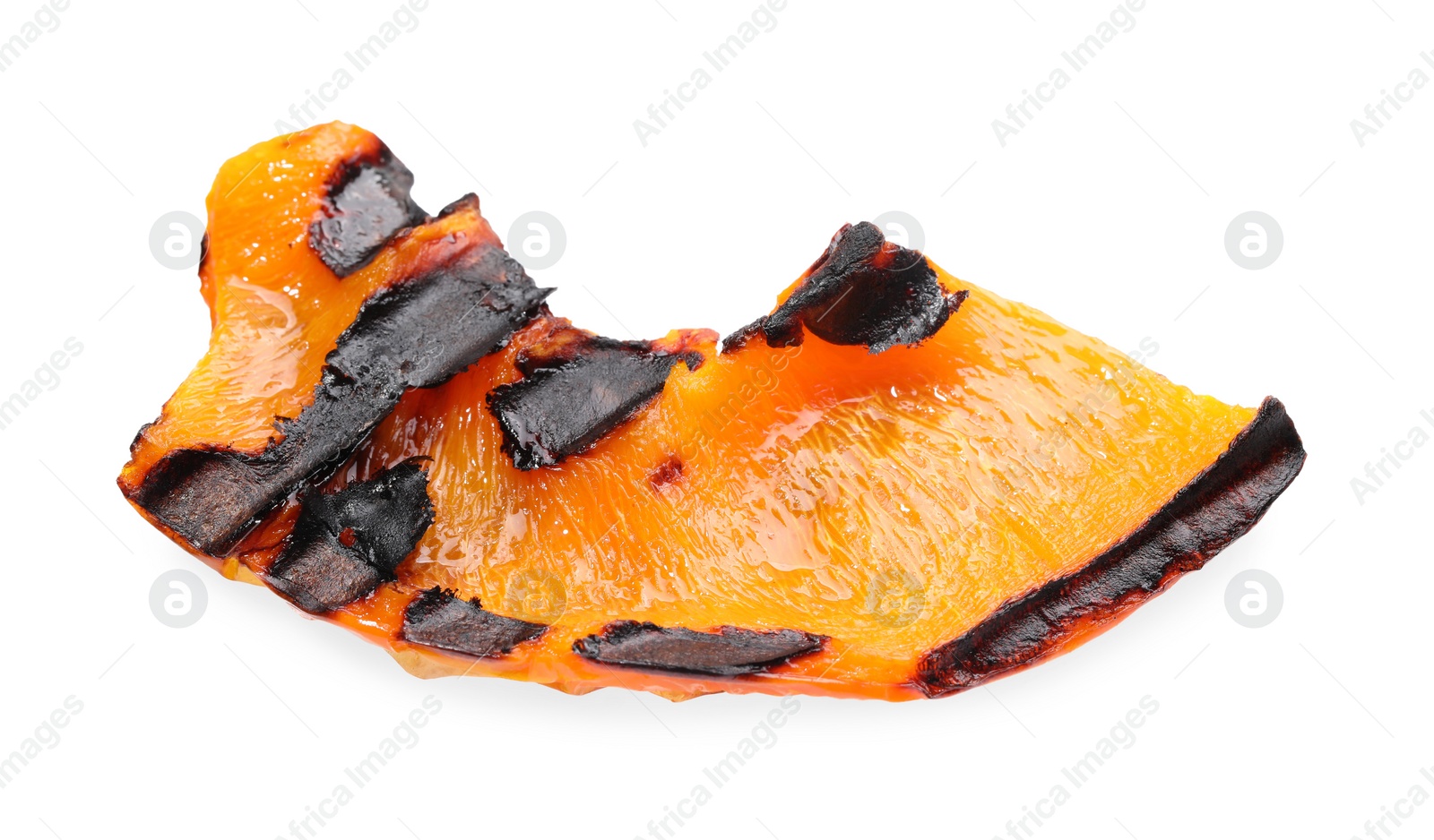 Photo of Slice of grilled orange pepper isolated on white