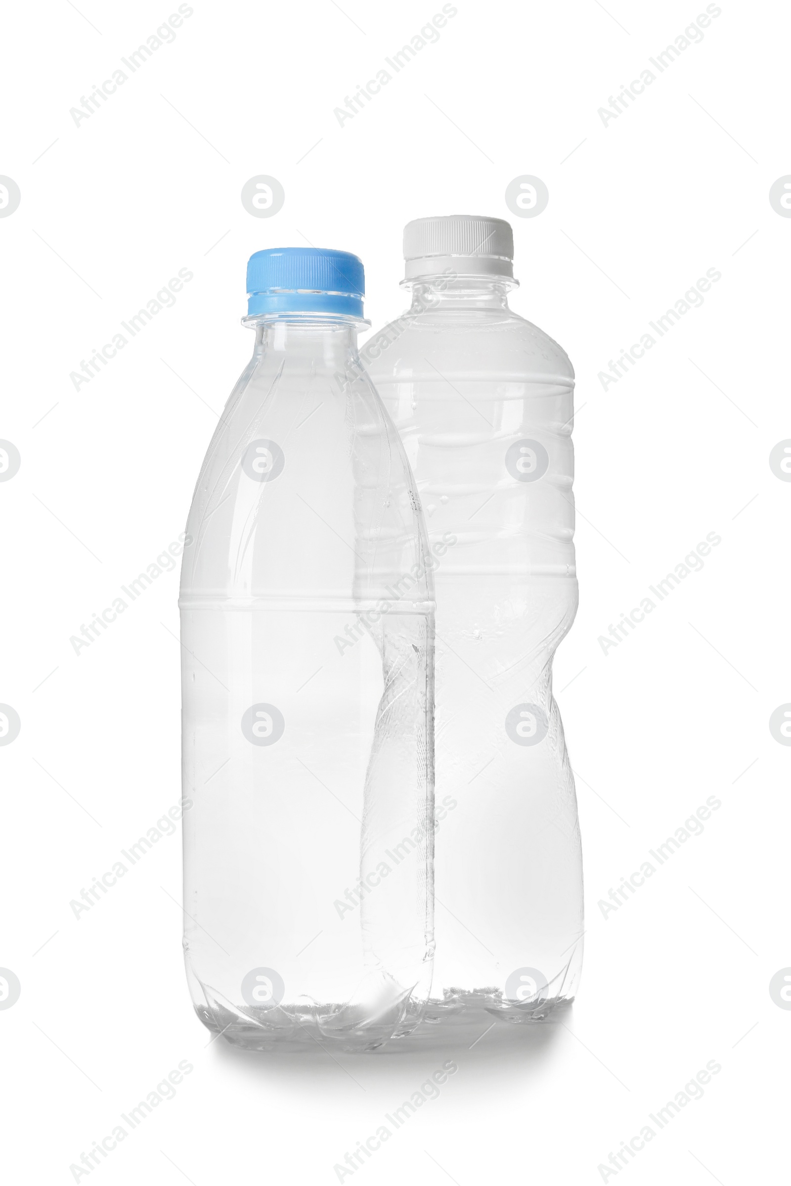 Photo of Two plastic bottles on white background. Recycle concept