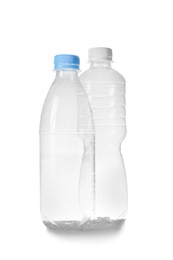 Photo of Two plastic bottles on white background. Recycle concept