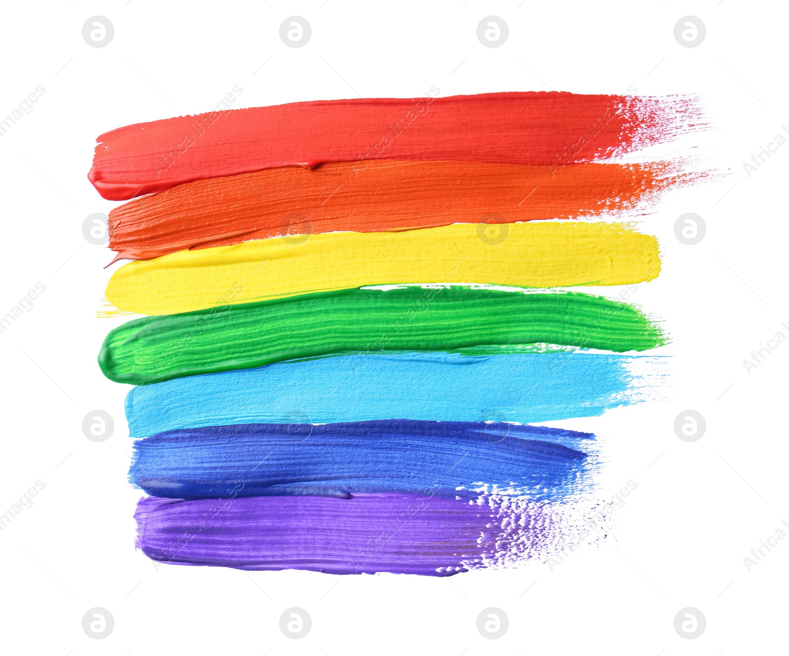 Photo of Multicolored paint swatches on white background, top view