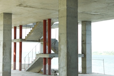 View of unfinished building indoors. Construction safety rules