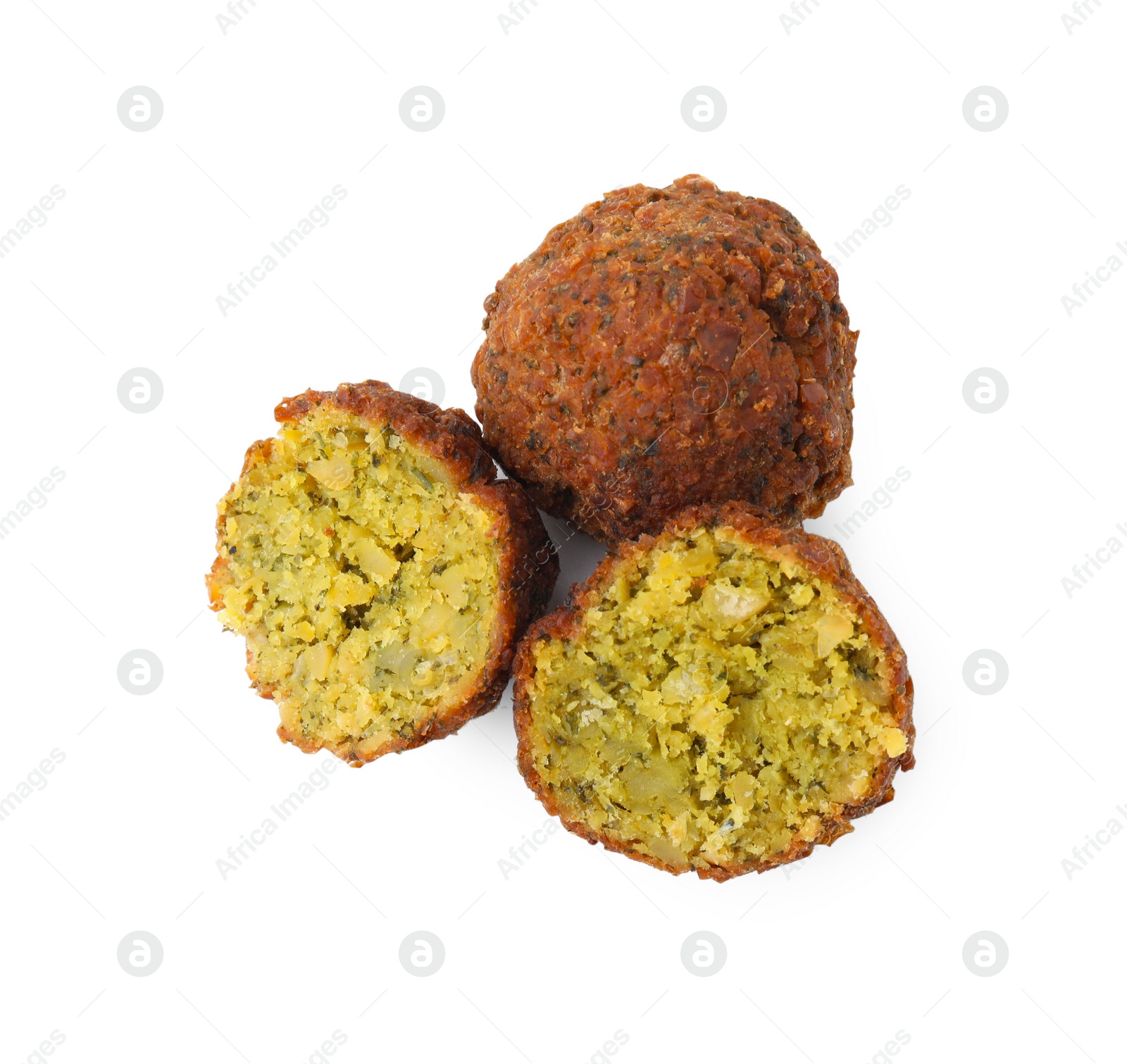 Photo of Delicious falafel balls isolated on white, top view