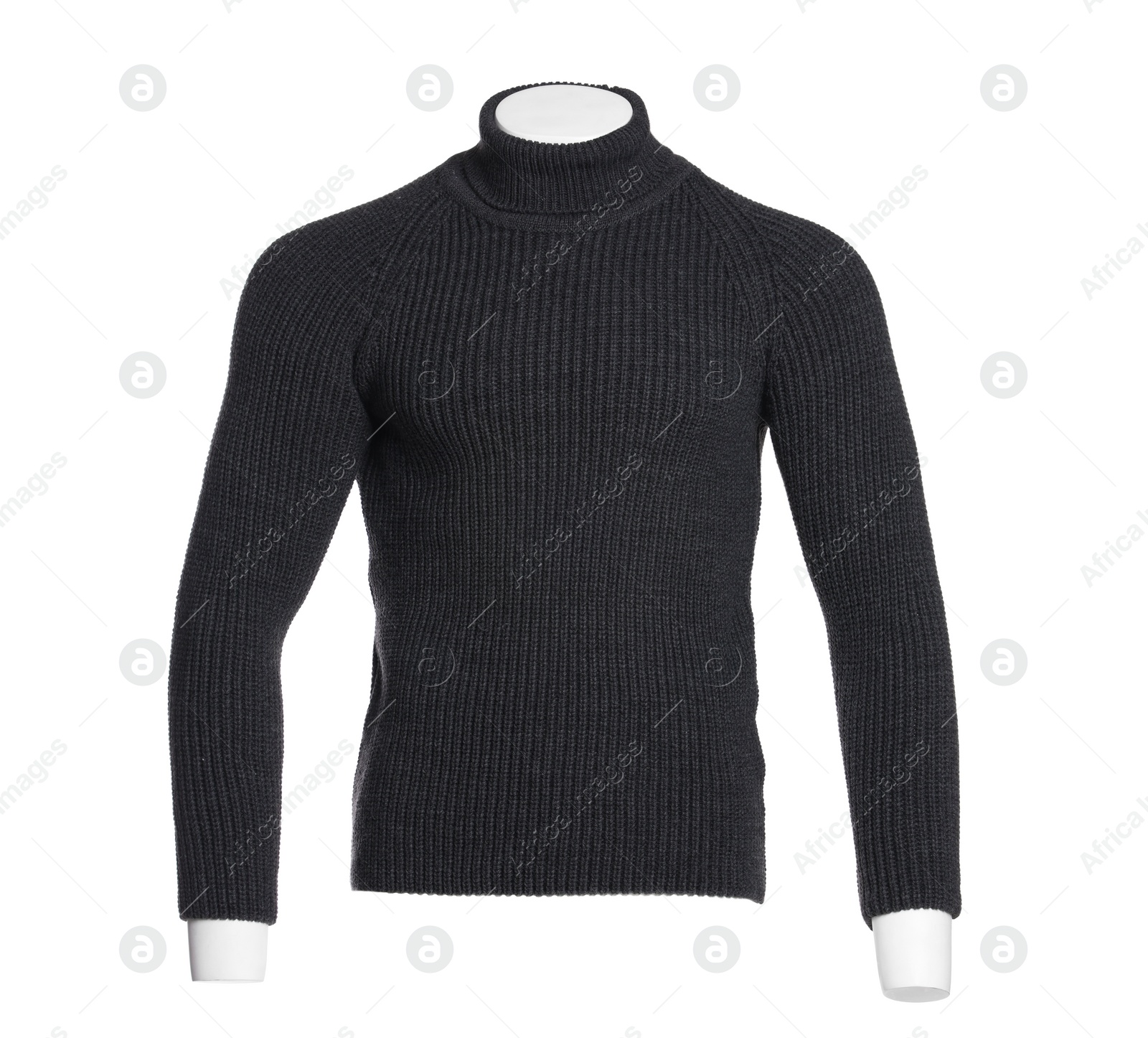 Photo of Stylish black sweater isolated on white. Men`s clothes