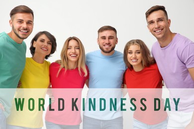 Image of World Kindness Day. Group of happy young people on light background