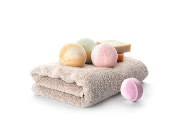 Photo of Composition with bath bombs isolated on white