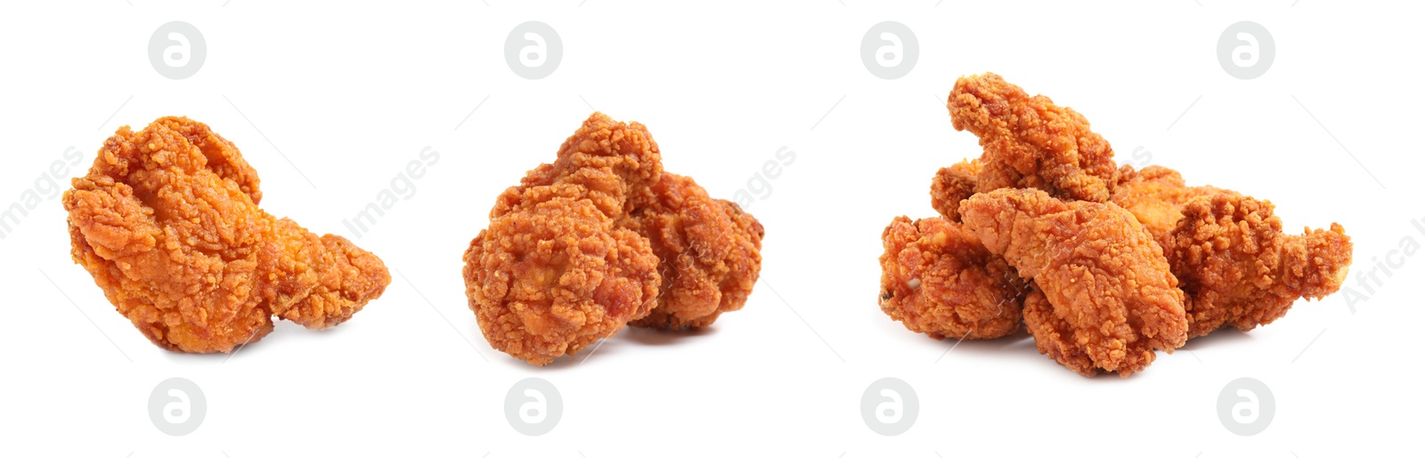 Image of Set of fresh fried chicken on white background