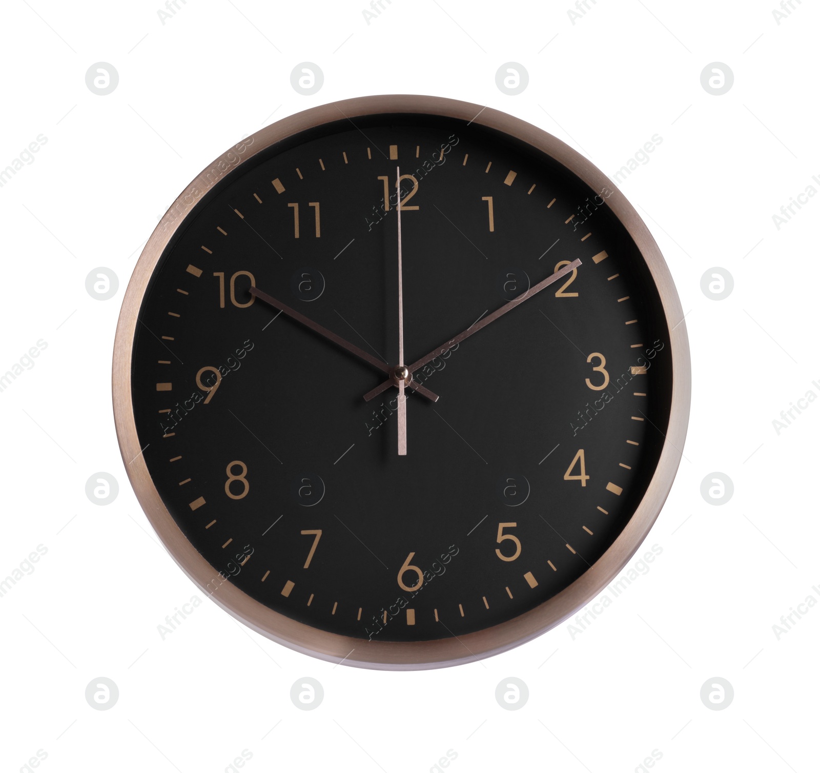 Photo of Stylish round clock isolated on white. Interior element