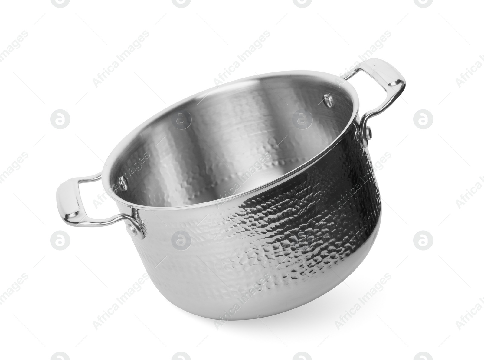 Photo of Empty modern steel pot isolated on white