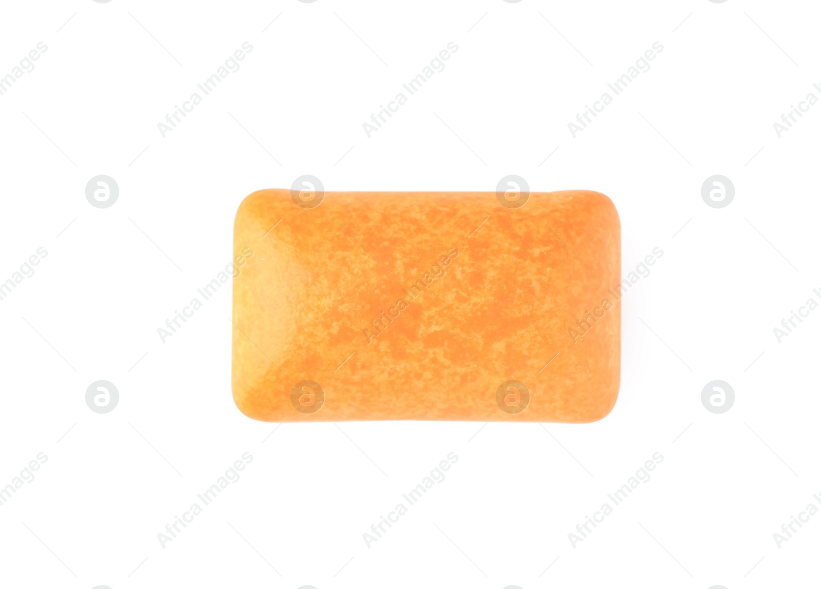 Photo of One tasty orange chewing gum isolated on white, top view