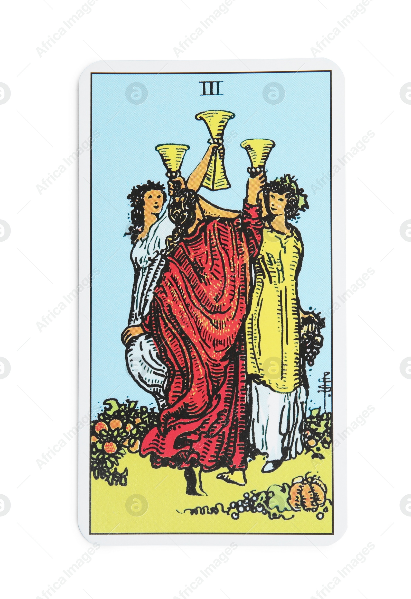 Photo of Three of Cups isolated on white. Tarot card