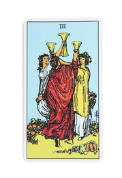 Photo of Three of Cups isolated on white. Tarot card