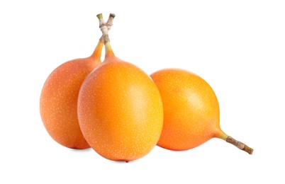 Photo of Whole delicious ripe granadillas on white background