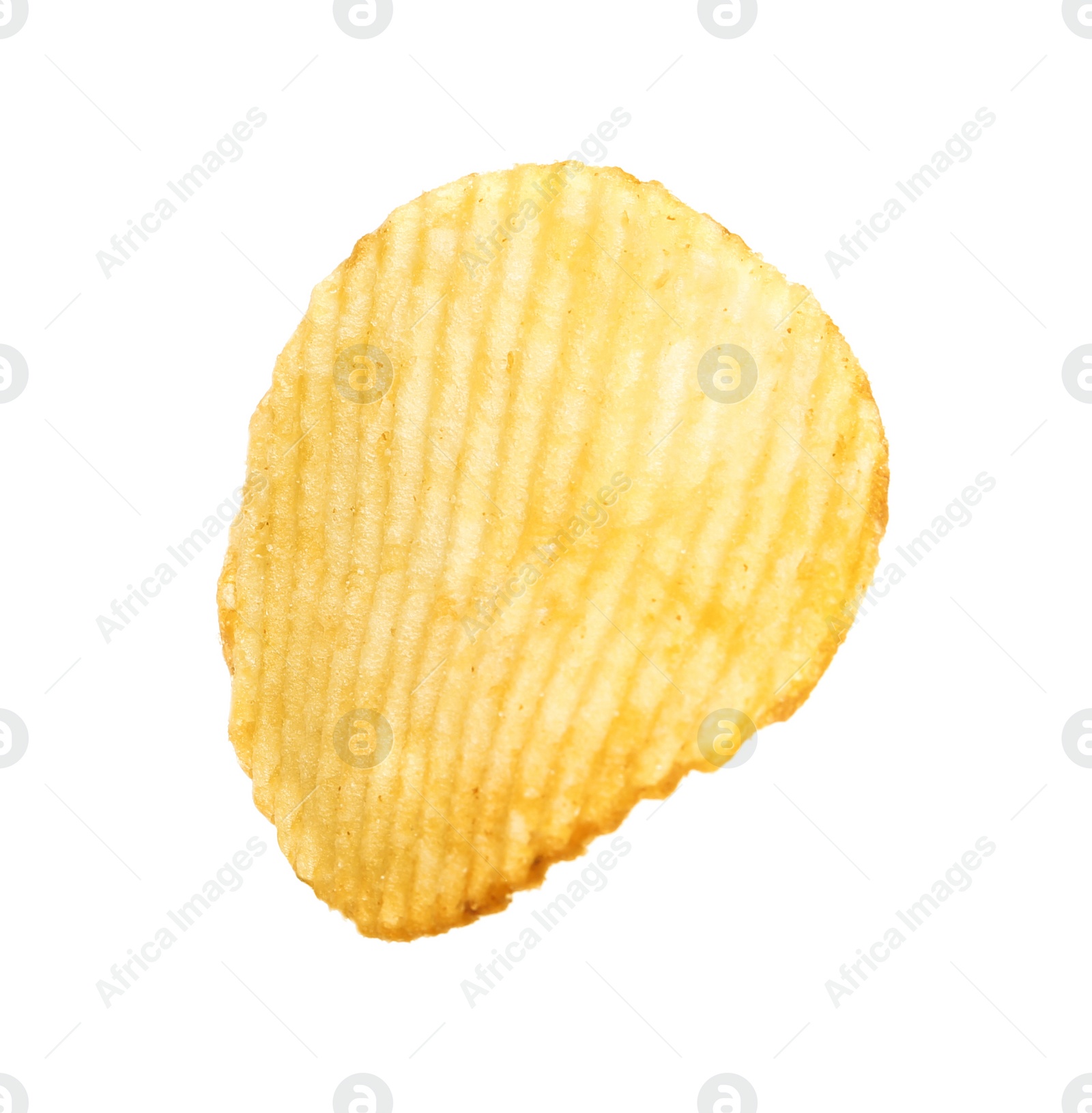 Photo of Tasty ridged potato chip on white background