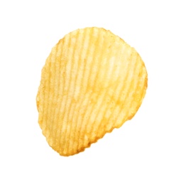 Tasty ridged potato chip on white background