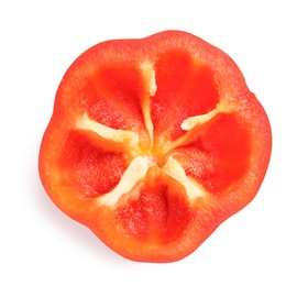 Slice of ripe red bell pepper on white background