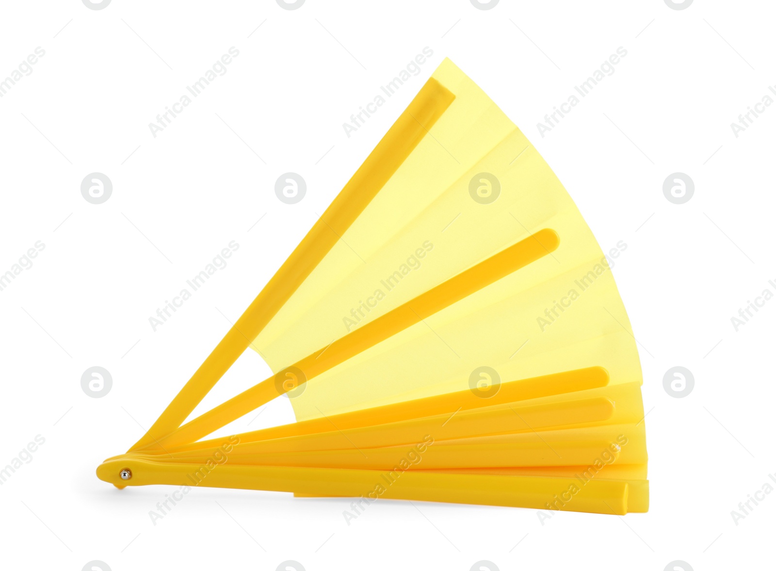 Photo of Bright yellow hand fan isolated on white