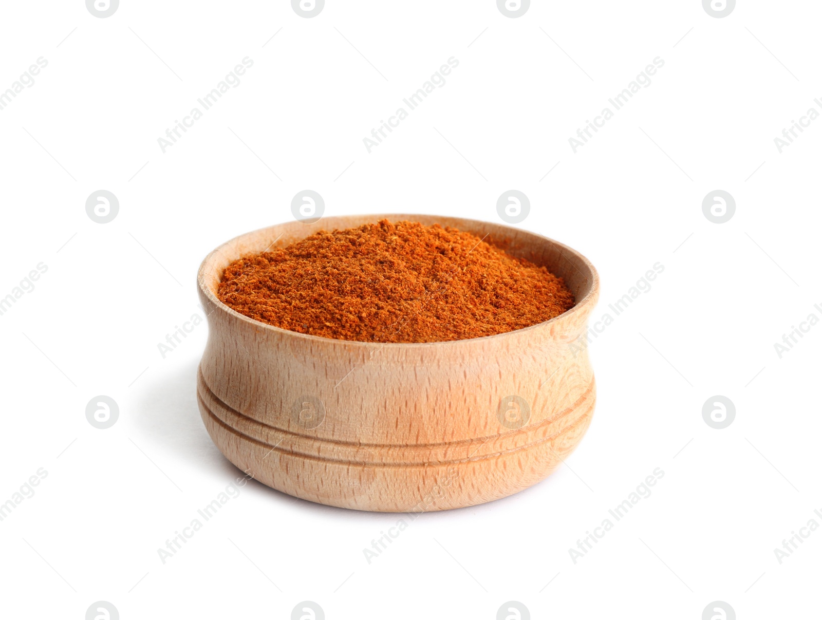 Photo of Bowl of ground pepper isolated on white