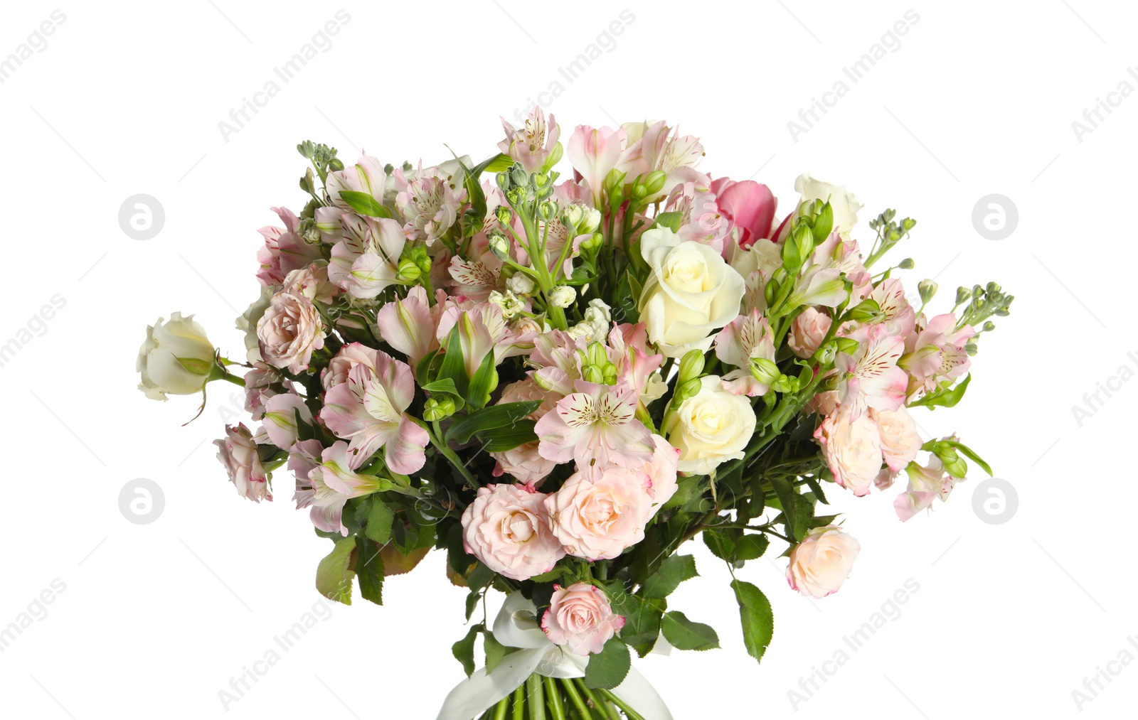 Photo of Beautiful bouquet of fresh flowers isolated on white