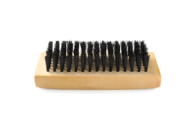 Photo of Shoe brush isolated on white. Footwear care item