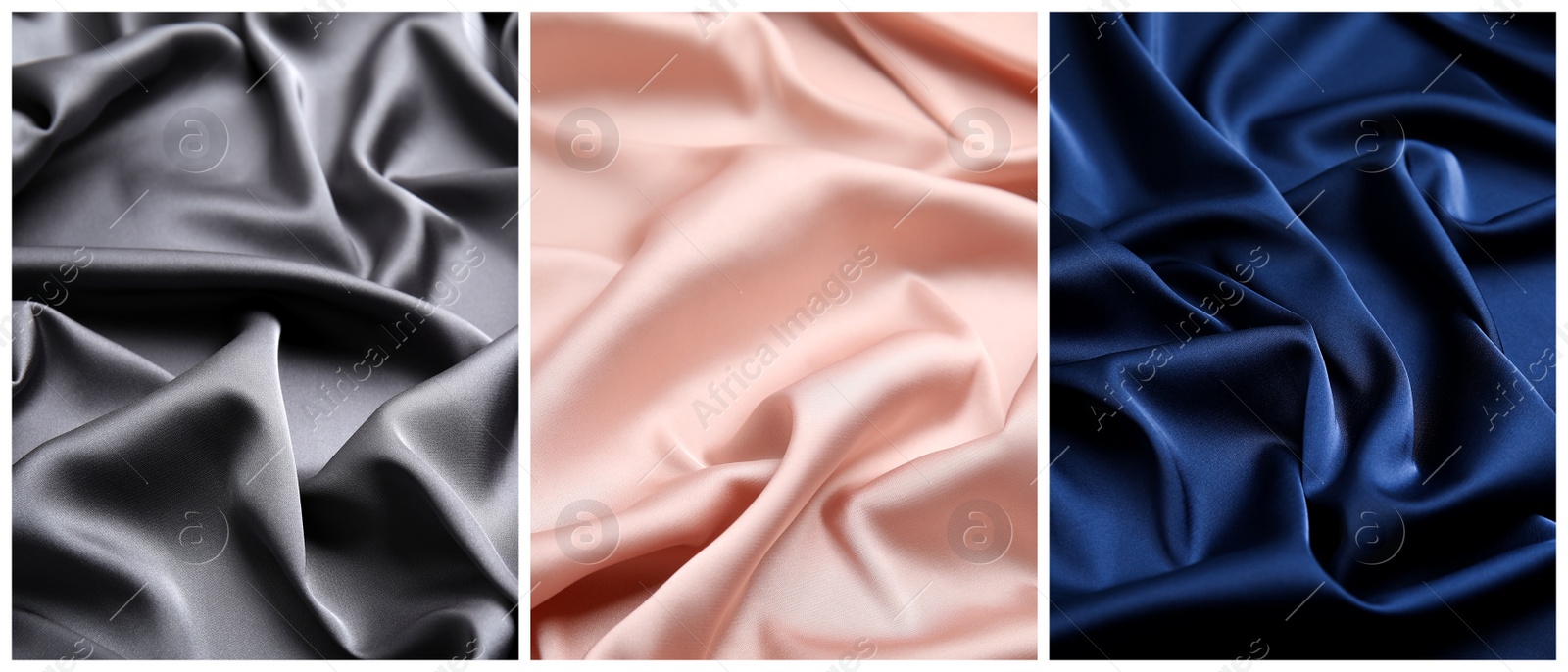 Image of Set with samples of different delicate silk fabrics. Banner design