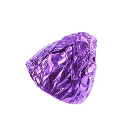 Photo of Tasty candy in purple wrapper isolated on white