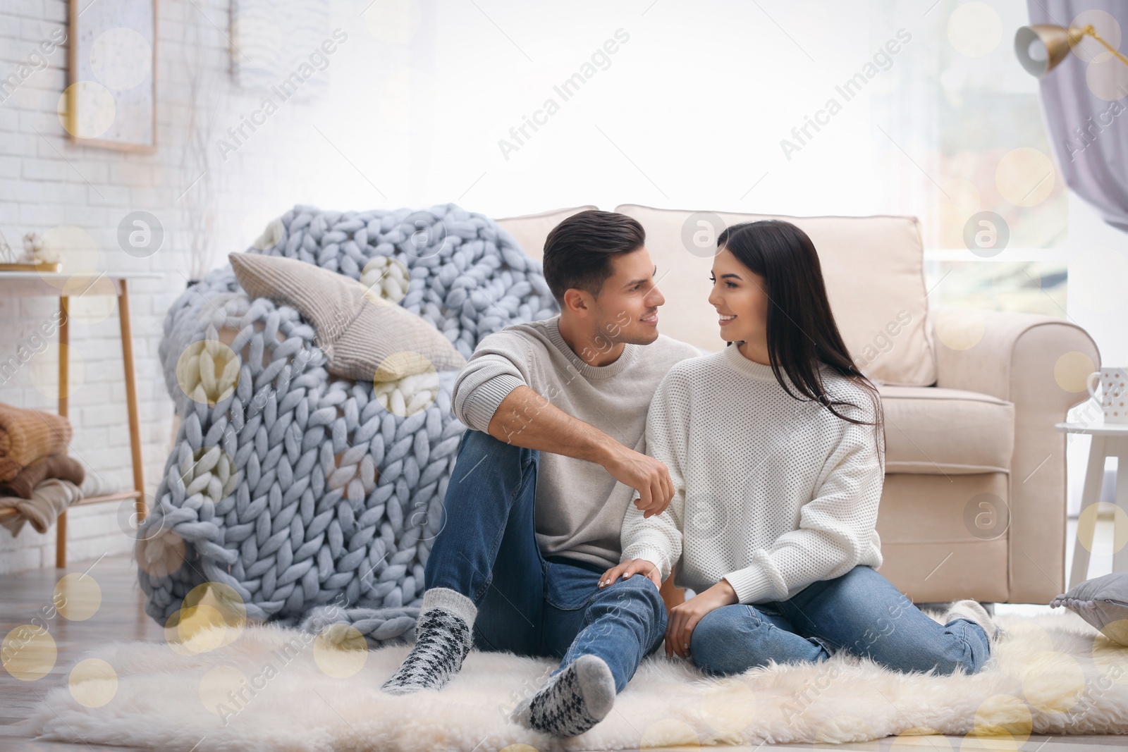 Photo of Happy couple spending time together at home. Winter vacation