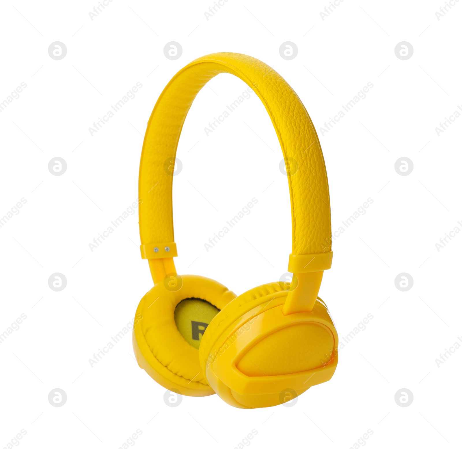 Photo of Stylish modern headphones with earmuffs on white background