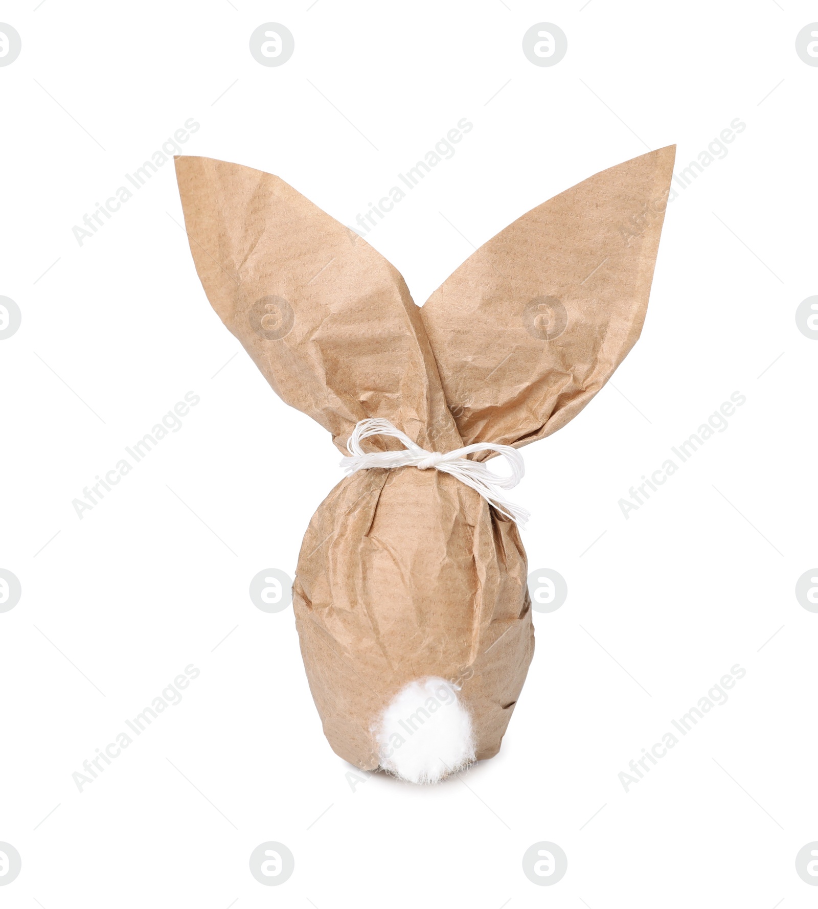 Photo of Easter bunny made of kraft paper and egg on white background