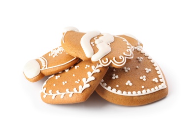 Photo of Pile of Christmas cookies on white background