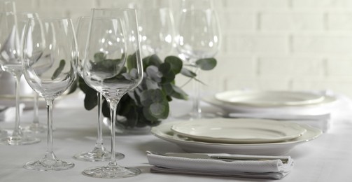 Stylish elegant table setting in restaurant. Banner design