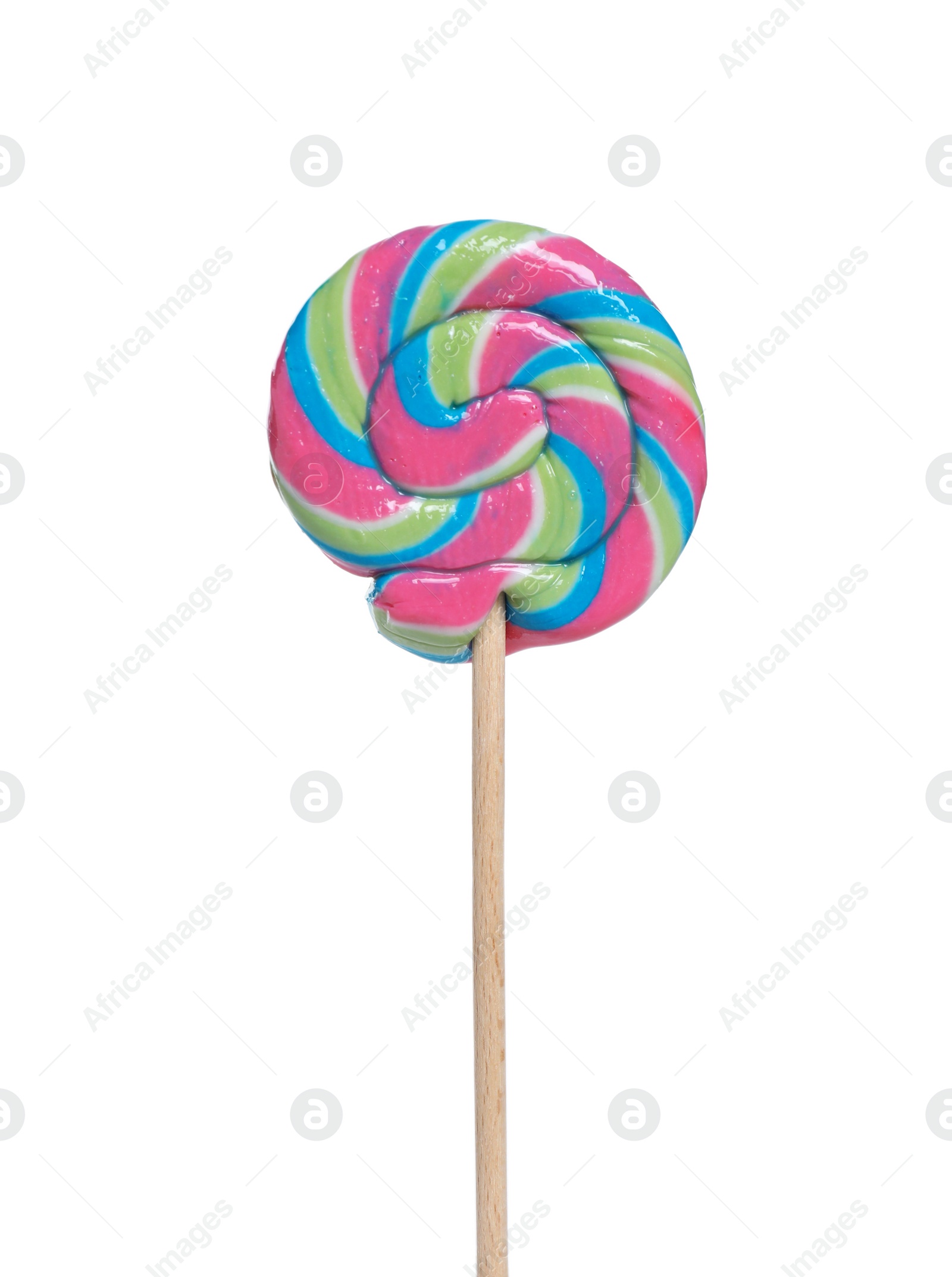 Photo of Stick with colorful lollipop swirl isolated on white