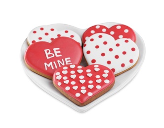 Delicious heart shaped cookies on white background. Valentine's Day