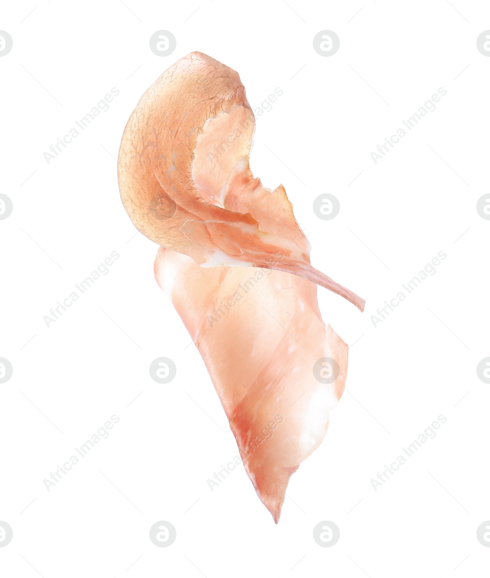 Photo of Slice of delicious prosciutto isolated on white