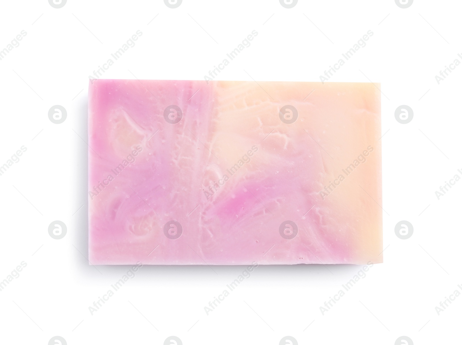 Photo of Hand made soap bar on white background, top view