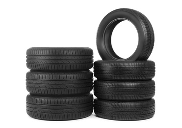 Car tires on white background