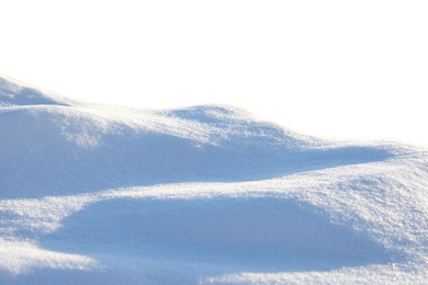 Heap of snow on white background, closeup  