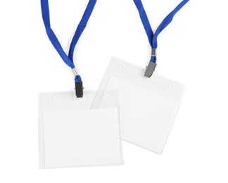 Photo of Blank badges on white background. Mockup for design