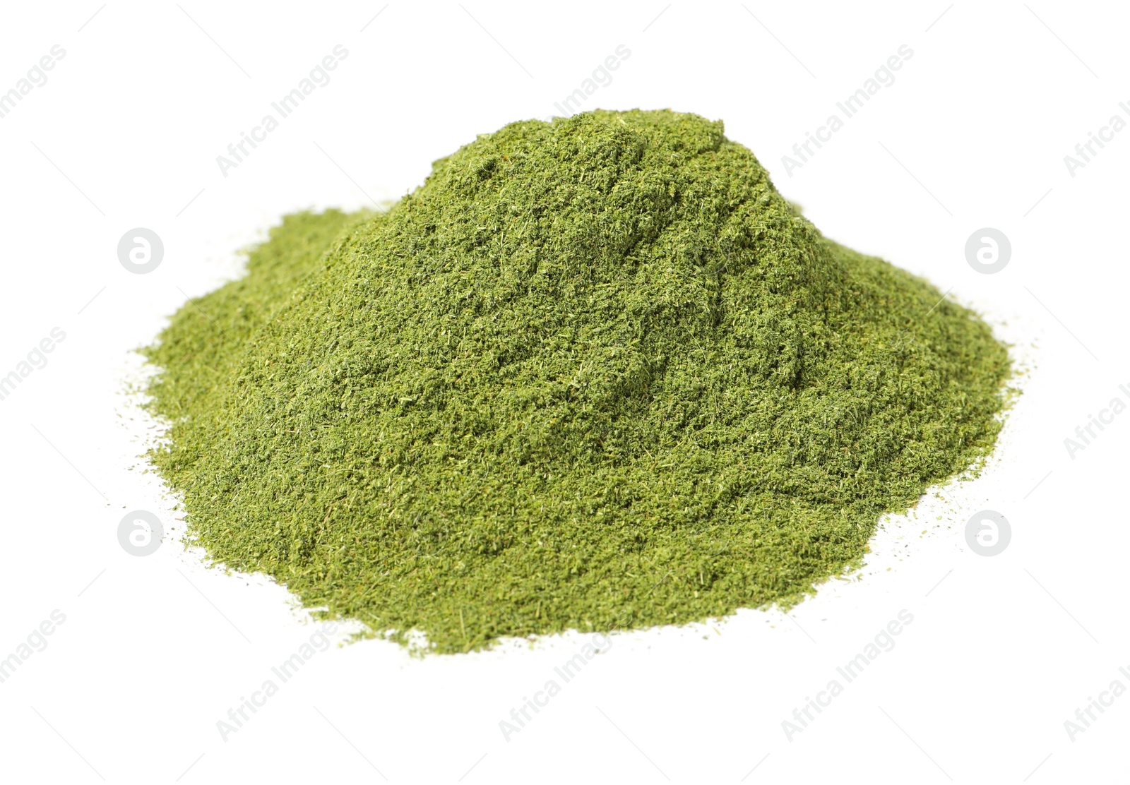 Photo of Pile of wheat grass powder isolated on white