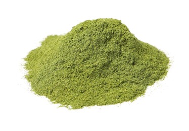 Pile of wheat grass powder isolated on white