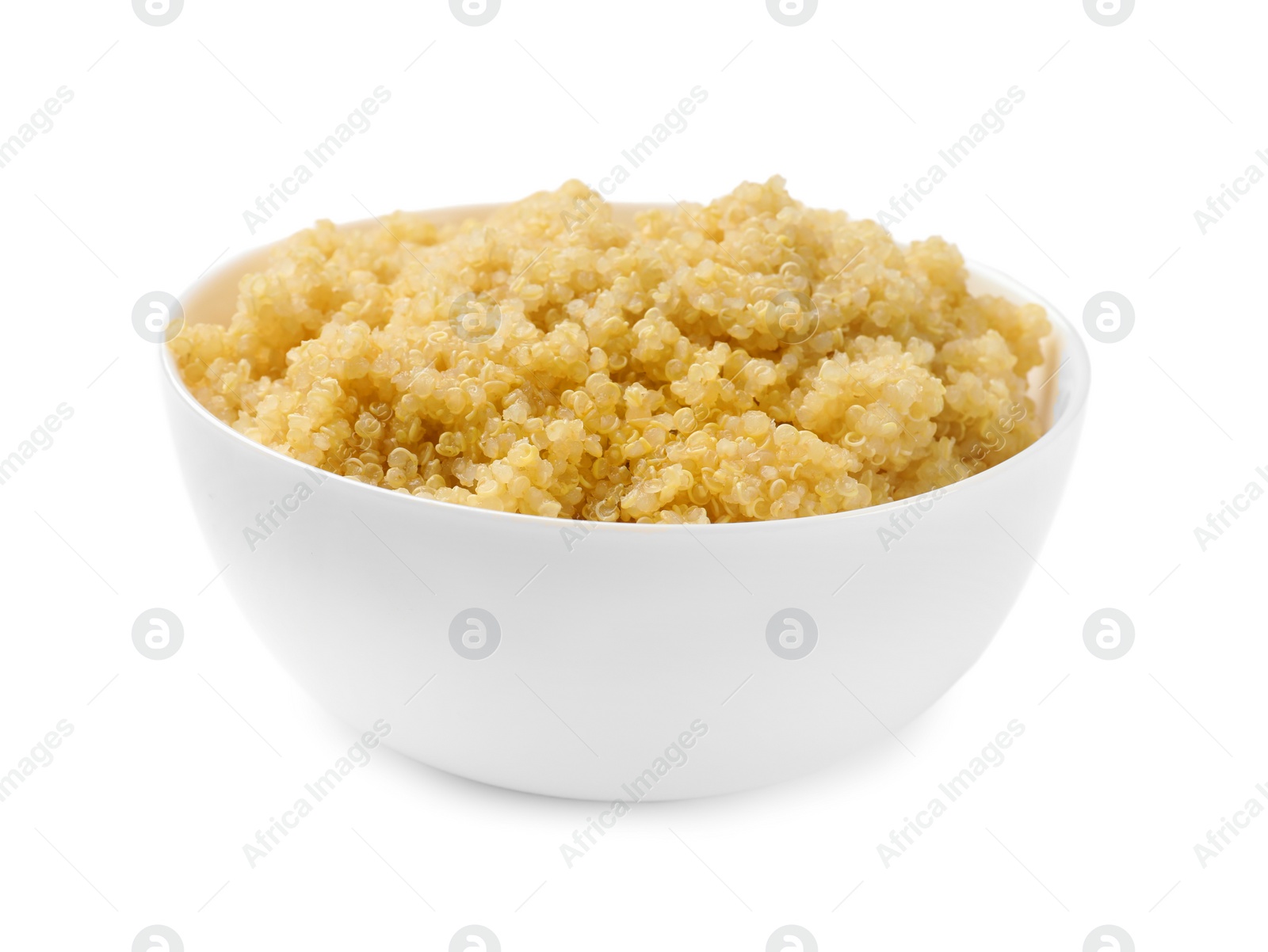 Photo of Tasty quinoa porridge in bowl isolated on white