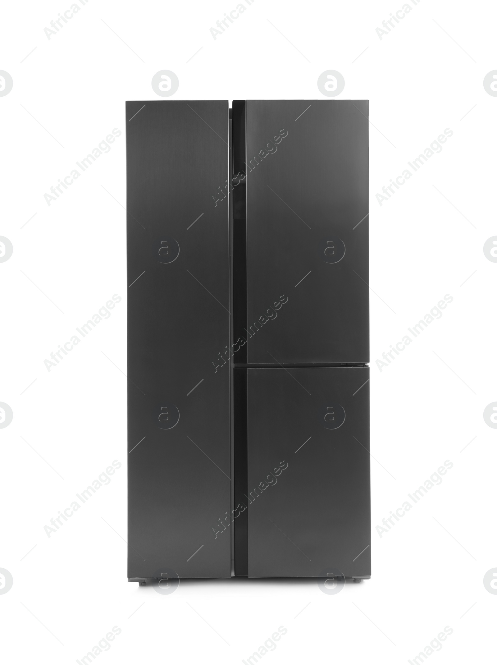 Photo of Modern stainless steel refrigerator isolated on white