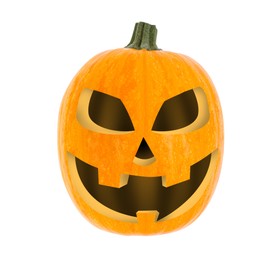 Image of Spooky jack o`lantern on white background. Halloween decor